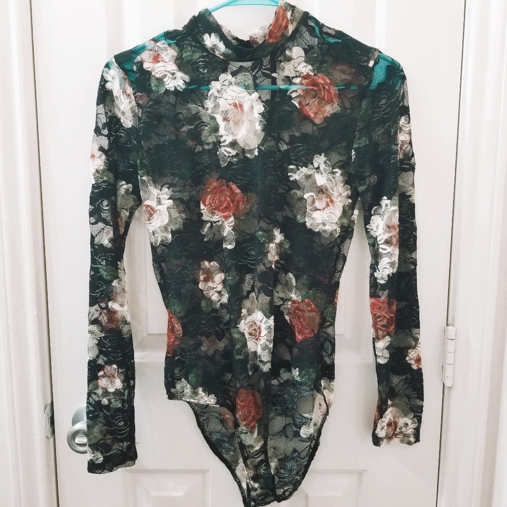 Sheer floral bodysuit